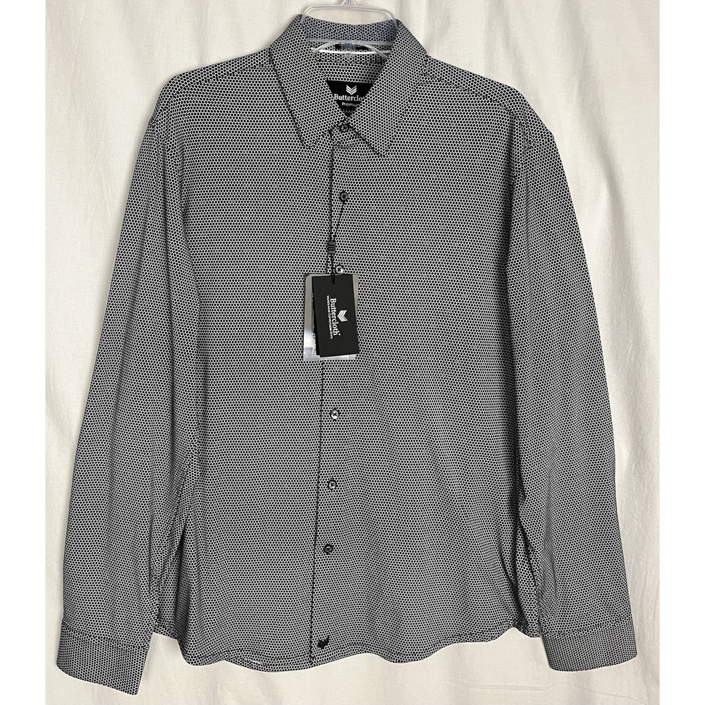 Buttercloth Premium Dynasty Icy Cotton Regular Fit Black Shirt L Geometric New